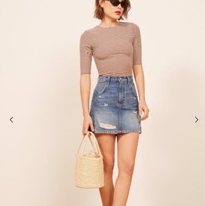 High ruse denim mini skirt